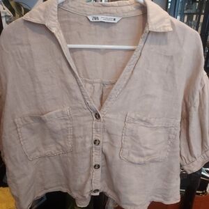 Zara Light Beige Button-Down Women's Shirt
